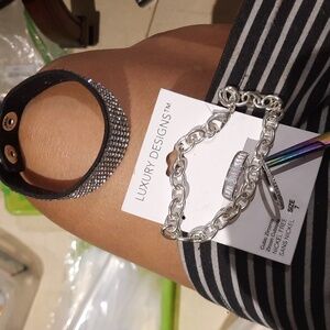 NWT Teens jewelry lot blinged out Genuine leather cuff/charm bracelet  2 CZ ring